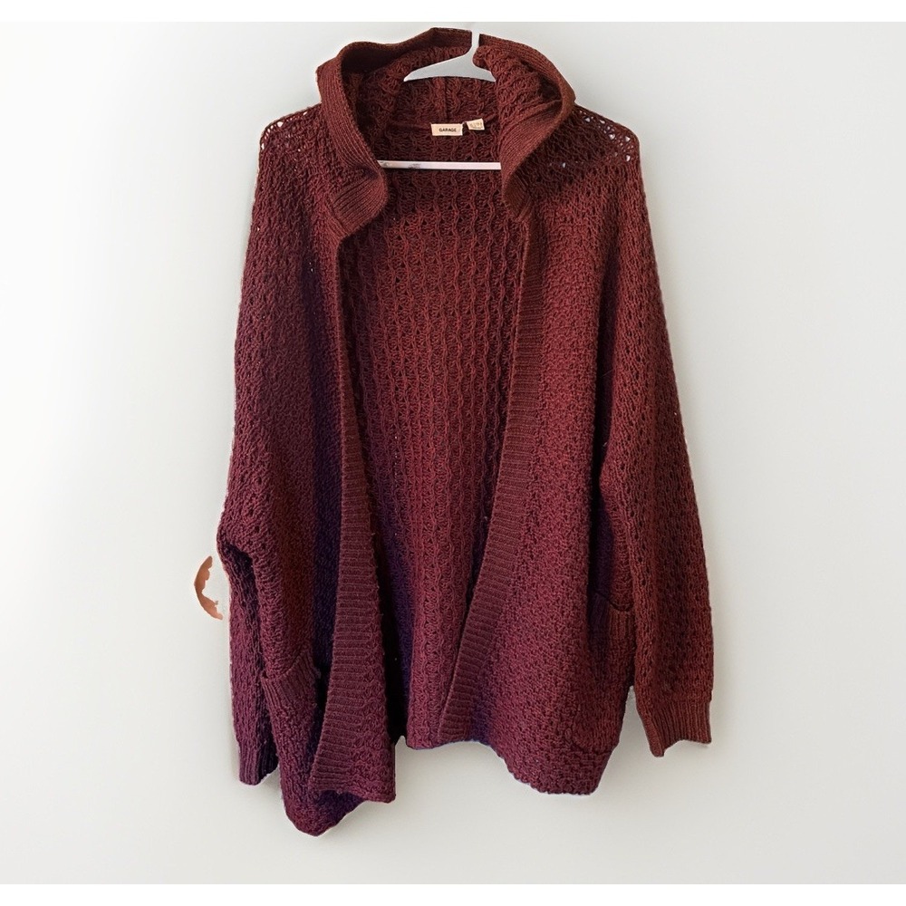 Garage Women's XS Cozy Pockets Hooded Sweater Cardigan Crimson Cottagecore